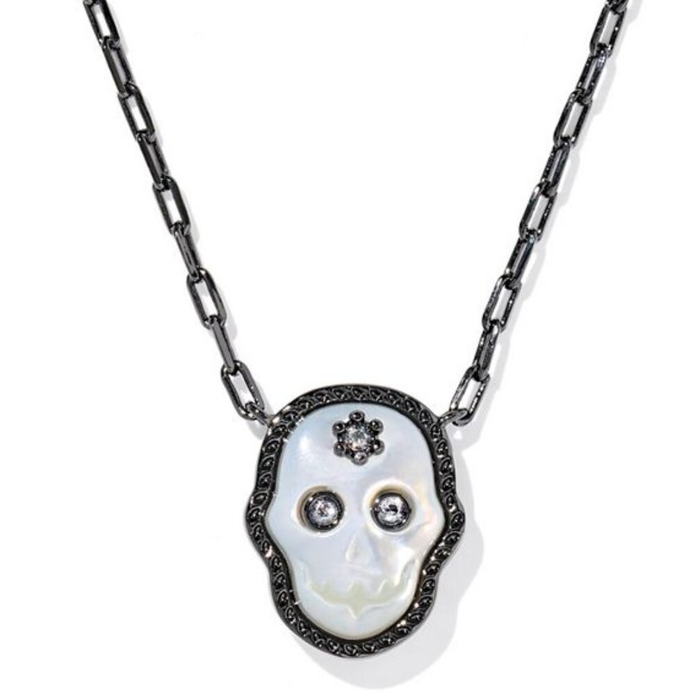 NWT Kendra Scott Skeleton Gunmetal Necklace NEW Halloween Skull Holiday Goth